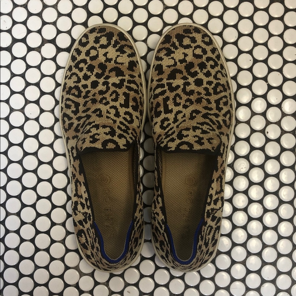 Rothy's Tan and Black Leopard Sneakers